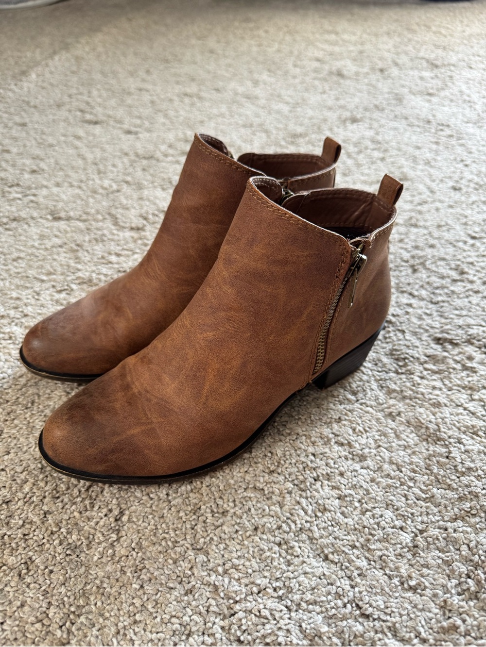 Madden Girl Brown Faux-Leather Ankle Booties with Side Zip